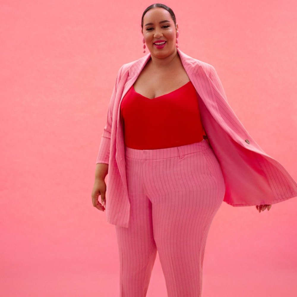ELOQUII 24 EUC Pink Pinstripe Pant Suit - Double Breasted Blazer & Trousers